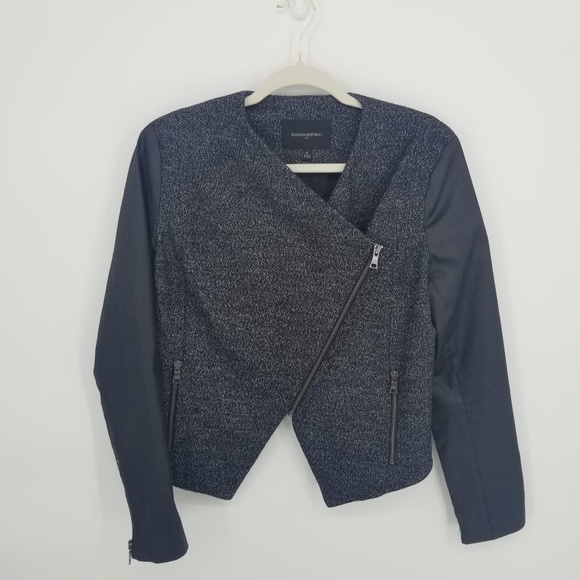 Banana Republic Jackets & Blazers - BANANA REPUBLIC Tweed Moto Zip Jacket Sz 8
